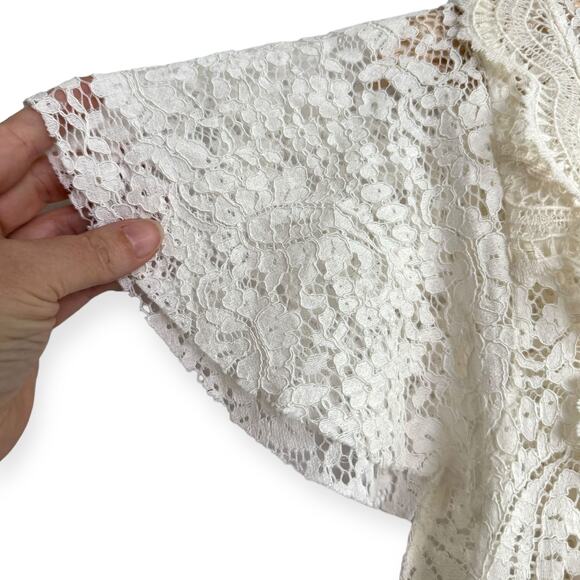 Feather Bone Anthropologie Ivory High Neck Lace And Crepe Midi Dress Women's 14 - Picture 6 of 11